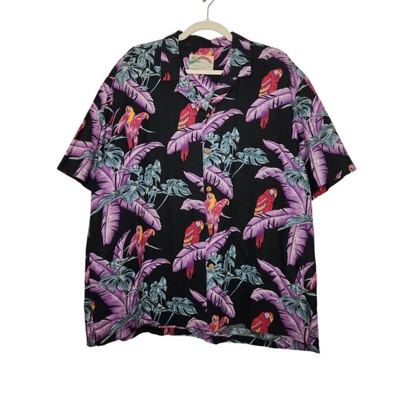 Vintage Hawaiian Hawaii Parrot Flower Nature Aloha Surf Surfer Button Shirt - Picture 1 of 5